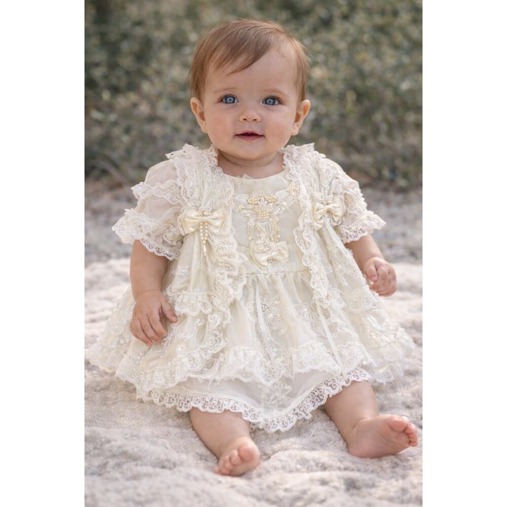Vintage Baby 6-12 Mo Dress & Robe Ruffle Frilly Satin Lace Pageant Christening